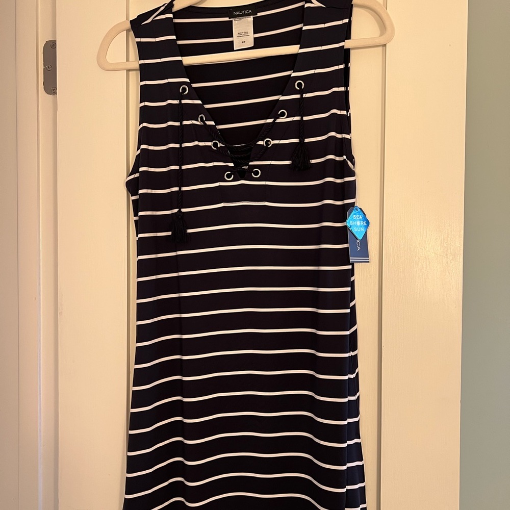 Nautica blue and white stripes coverup size S NWT